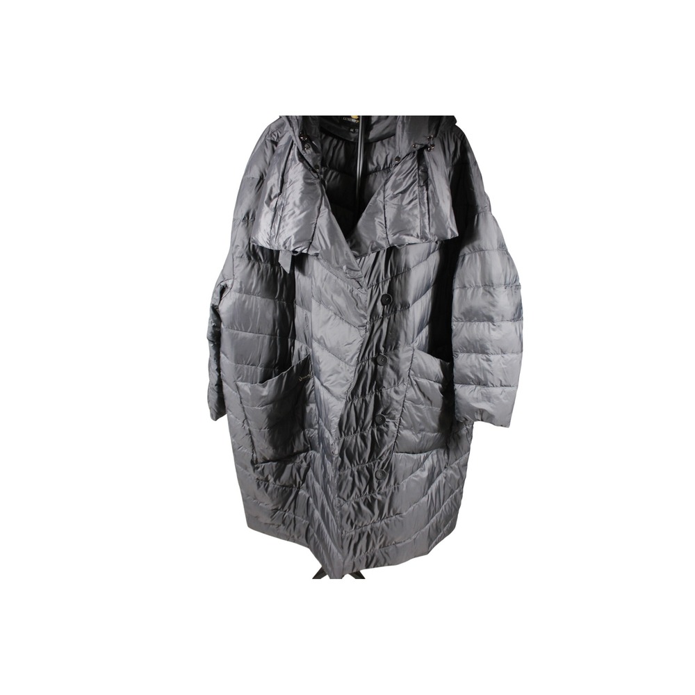 Luxury Plus Gray Quilted Puffer Coat Hooded Oversized Longline Jacket Size 64